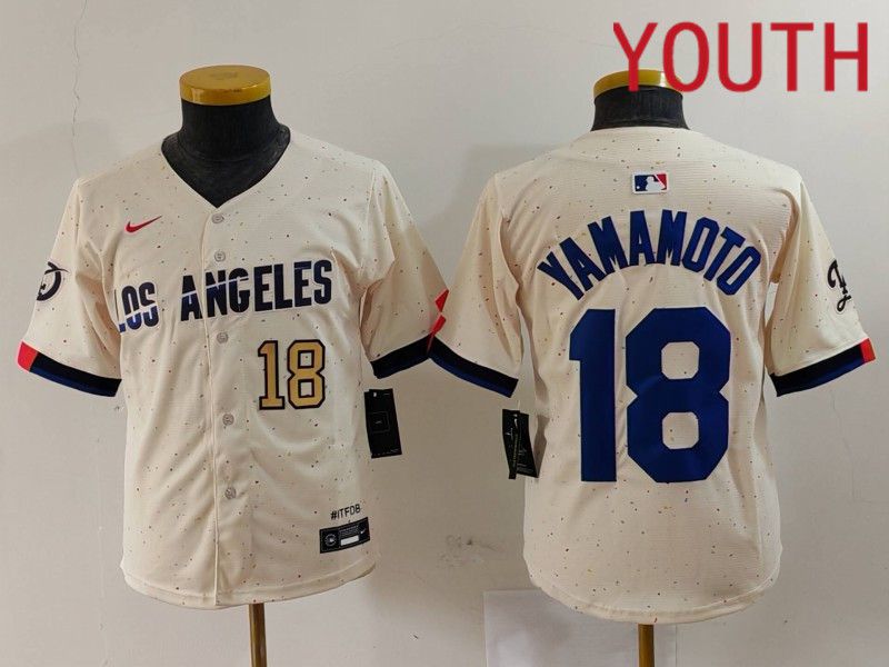 Youth Los Angeles Dodgers 18 Yamamoto Cream Fashion Nike Game MLB Jersey style 7011